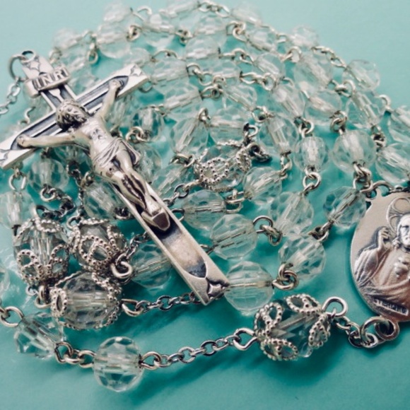 Sterling Silver and Crystal 39 Grams 22 1/2" Rosary - Picture 8 of 15
